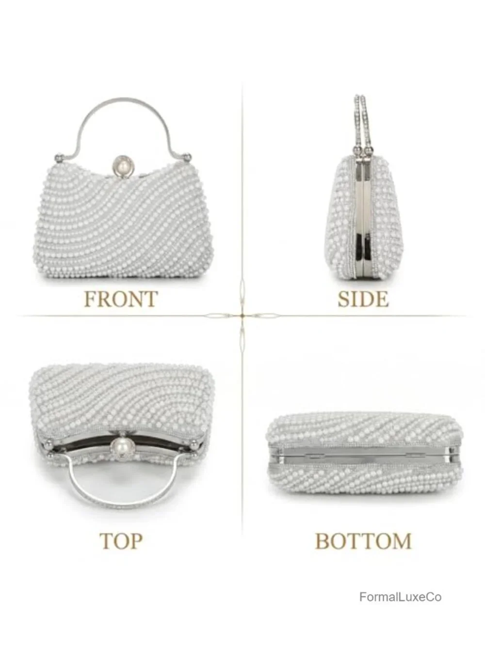Pearl Clutch Evening Bag Beaded Wedding Purse Women Formal